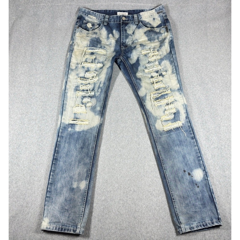 Smoke Rise Men Slim Fit Jeans Men's 36 Denim Distressed Blue
